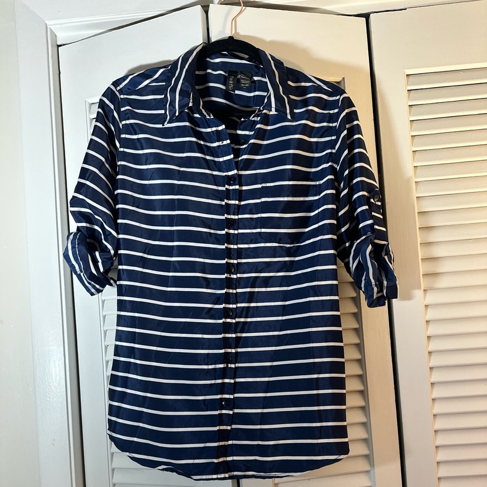 Fun & Flirt Navy and White Striped Top